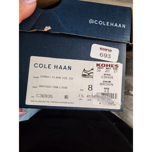Cole Haan,Grand+ Plain Toe Oxford Mens Size 8.5 M British Tan Leather Shoes - Picture 8 of 9
